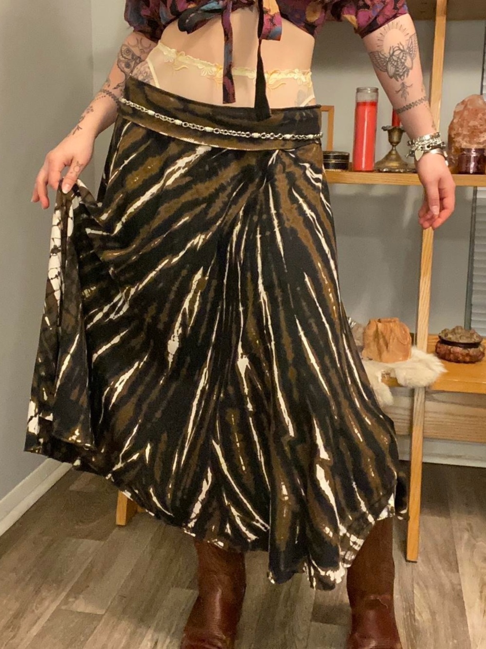 Tryst Brown Tie-Dye Cotton Maxi Skirt Made in USA